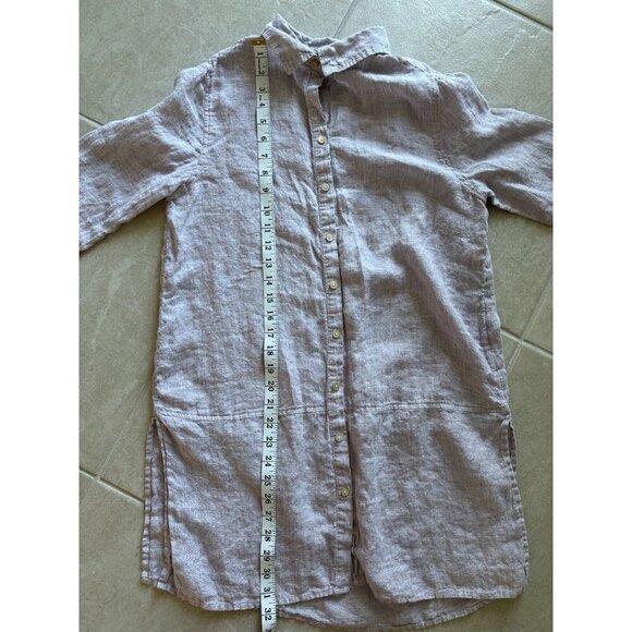 Tahari Linen Button Up Tunic Sz M Long Roll Tab Sleeves Lilac Lagenlook Coastal - Picture 10 of 10